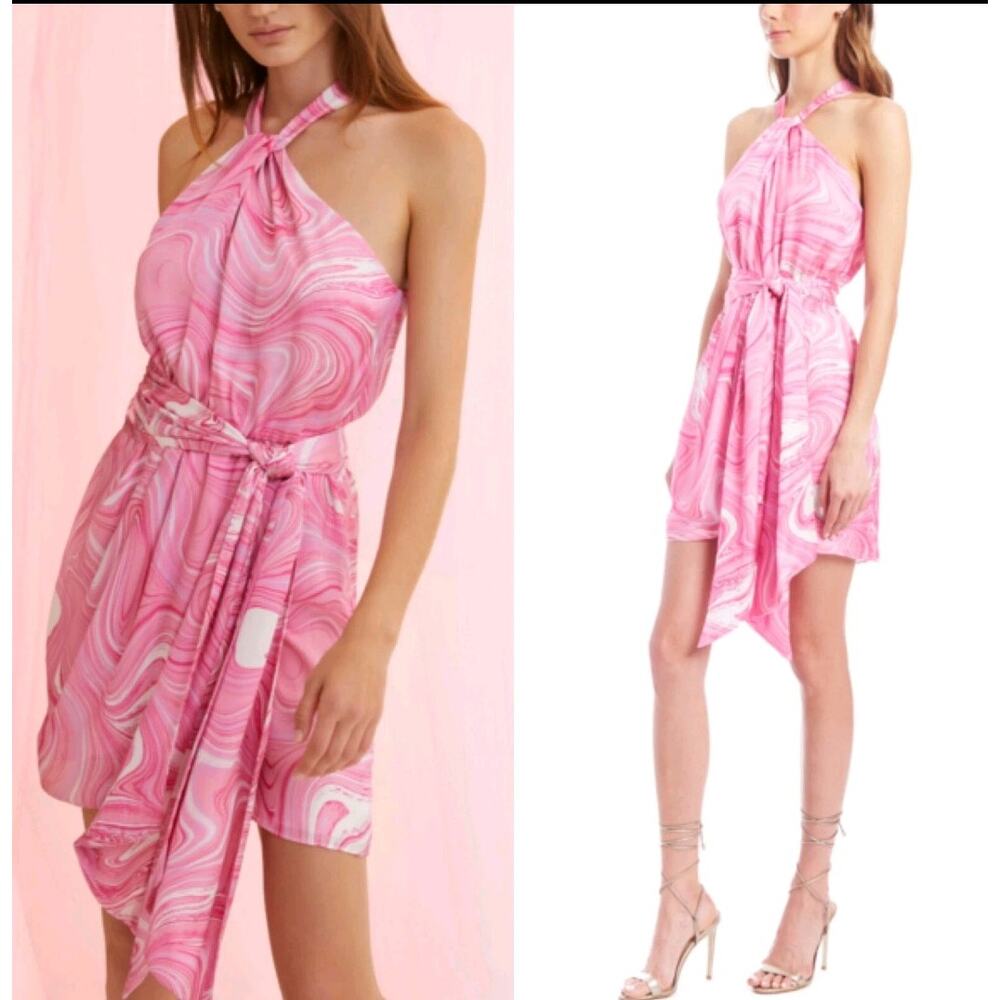 Amanda Uprichard Marble Halter Mini Dress Size  Medium Pink Barbiecore Glam - Picture 2 of 6
